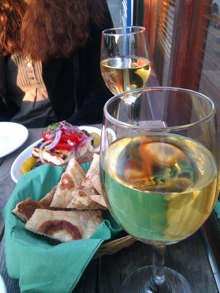 A taverna table, local wine