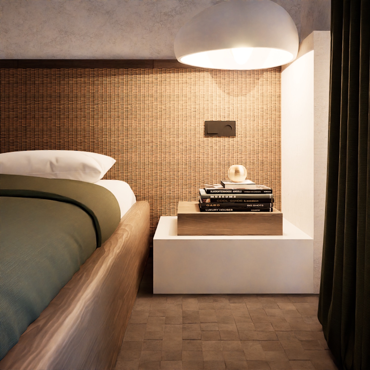 Olive linen, a place to sit.