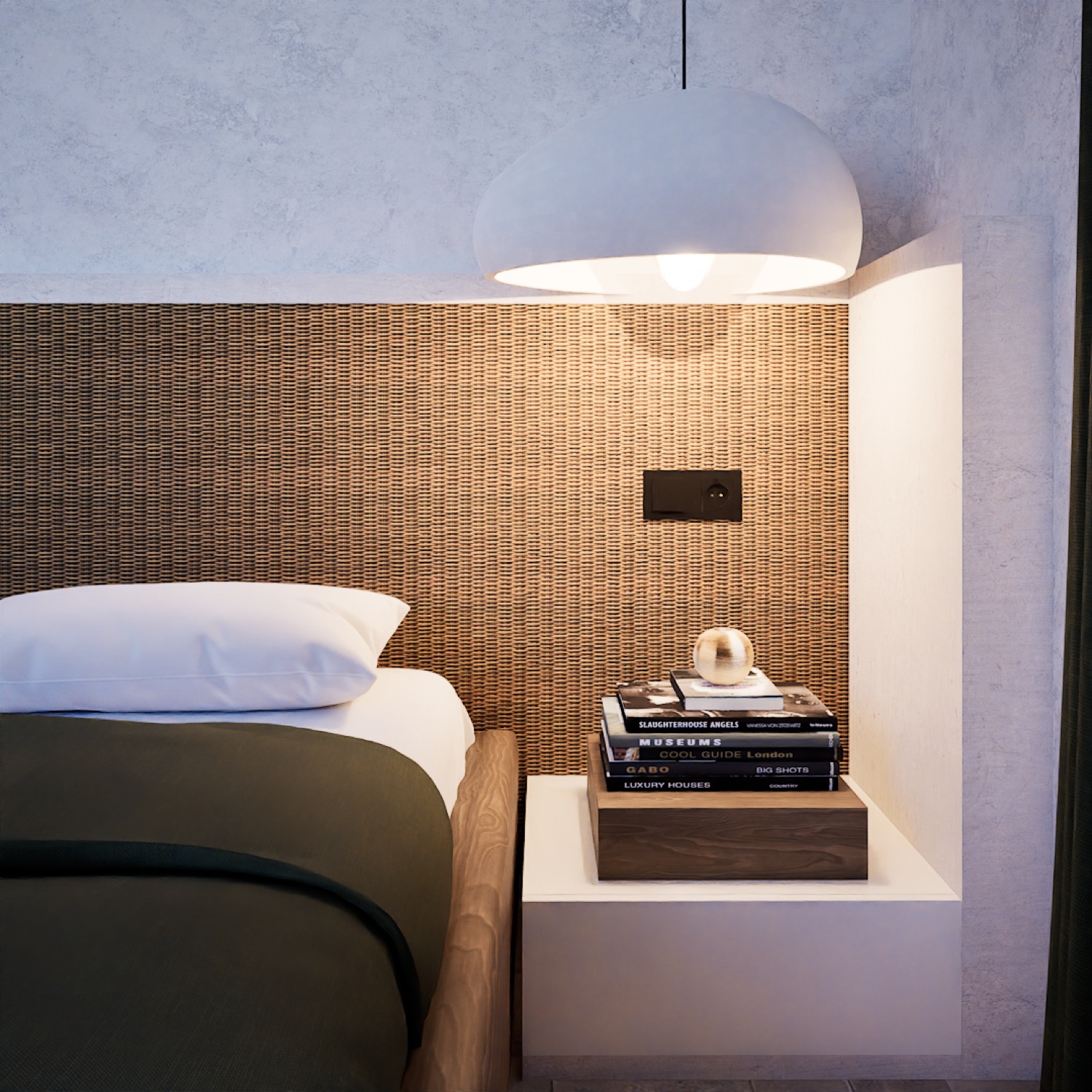 Olive linen, a place to sit.